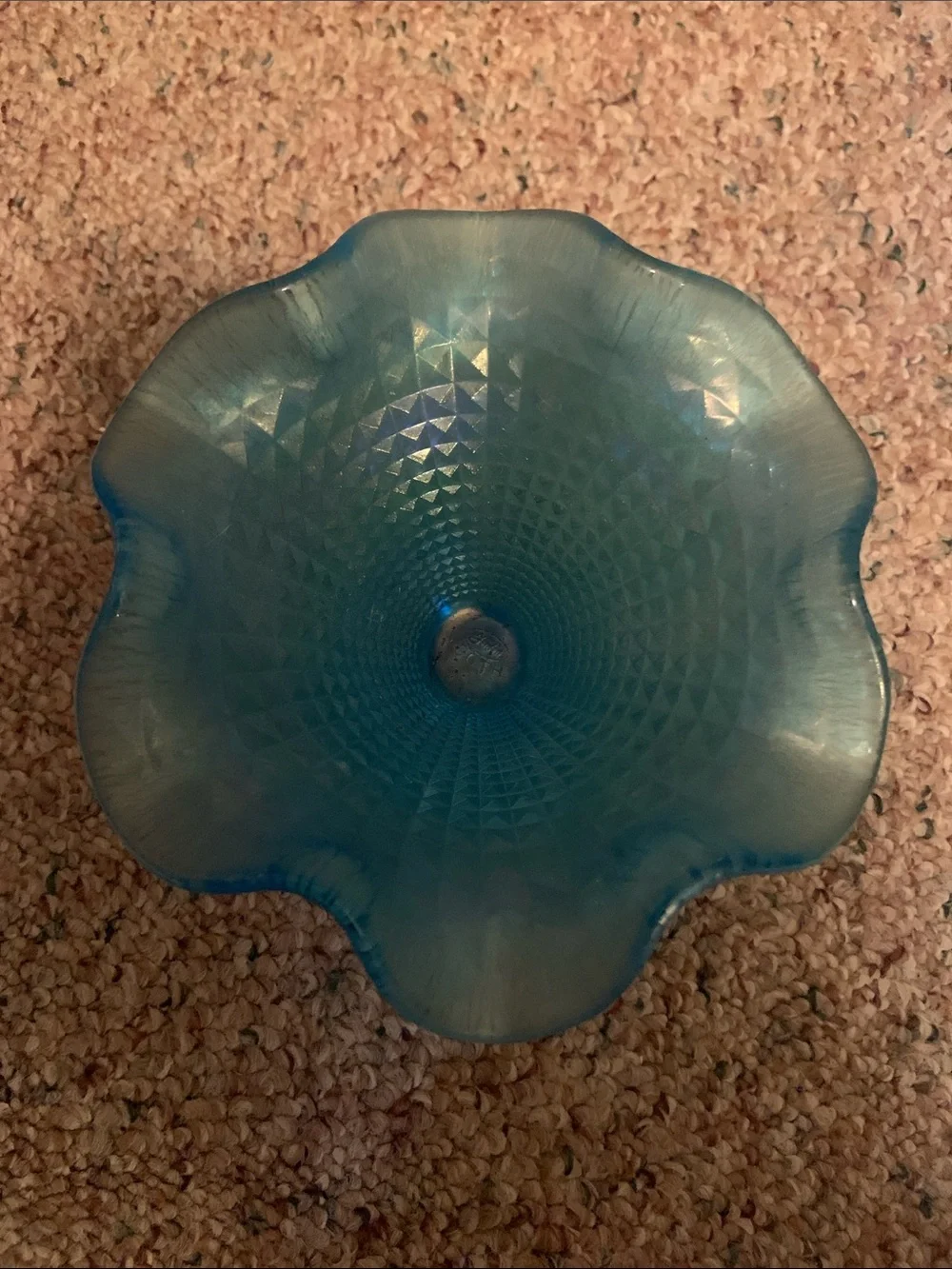 Fenton Blue Ruffled Compote Pedestal Bowl